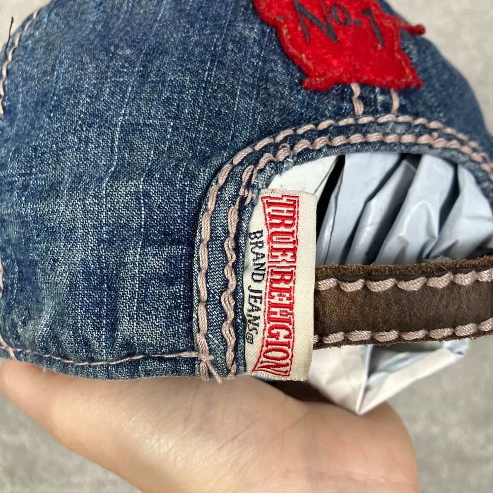 Vintage True Religion Horseshoe Denim Baseball Cap Blue Distressed Hat - Picture 6 of 14